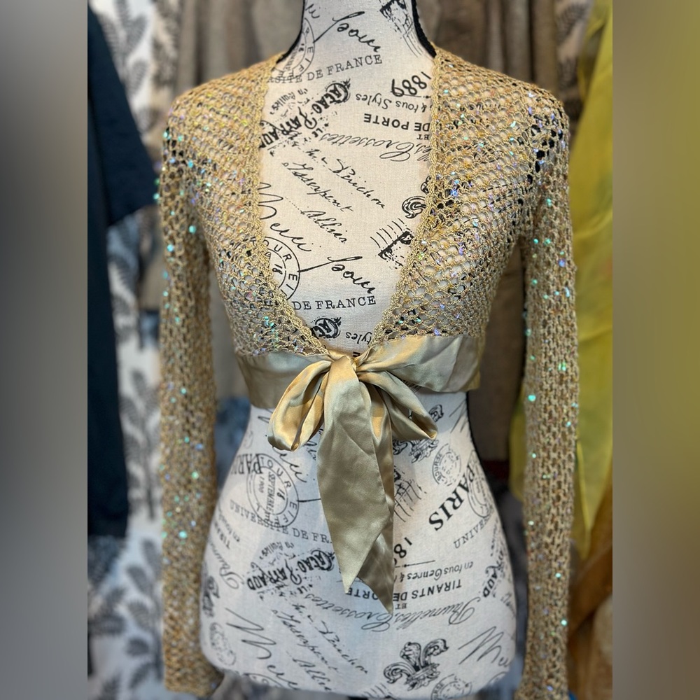 intuitions Gold with Iridescence Sequin Cardigan shrug size xsmall